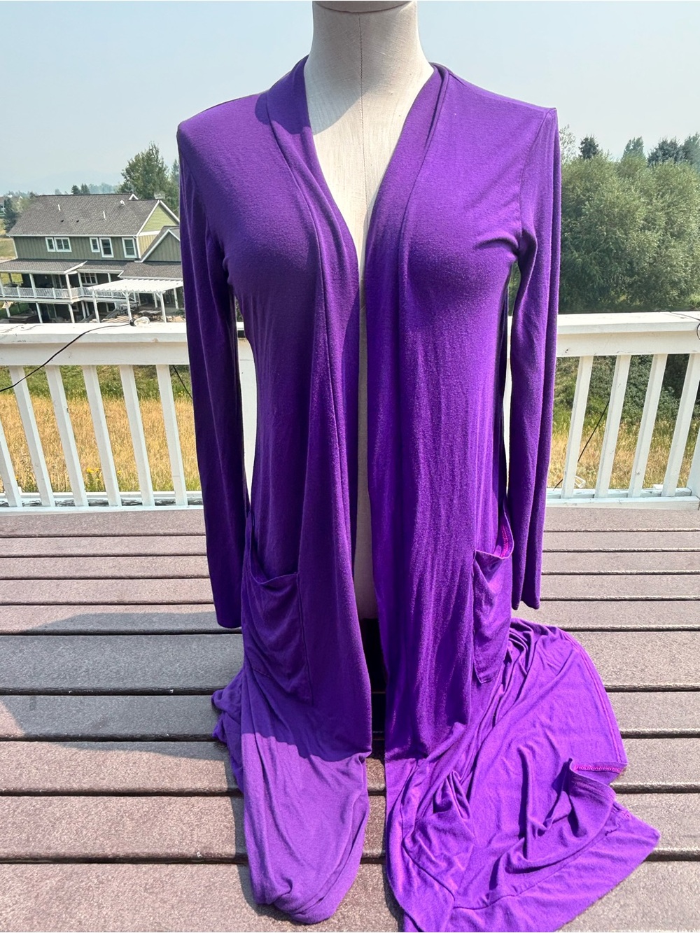 Women's Purple Open-Front Long Cardigan